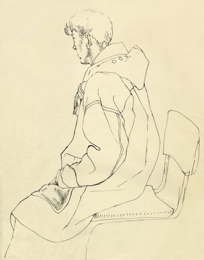 Homme assis en manteau duffel, vers 1952 - Shirley Markham