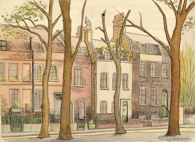Scène de rue avec des arbres, vers 1950 - Shirley Markham