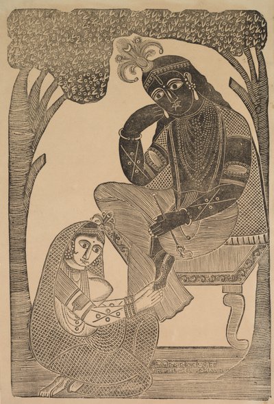 Radha caressant les pieds de Krishna, 1800s - Shri Gobinda Chandra Roy