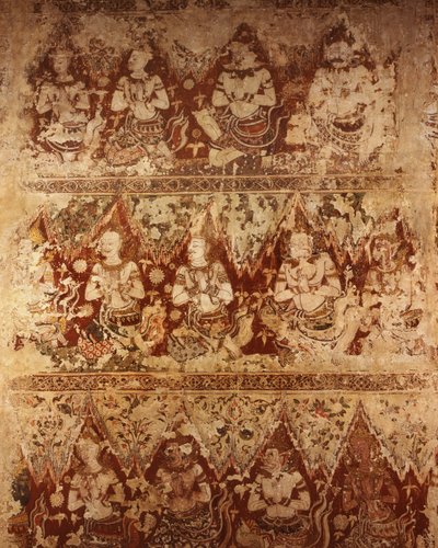 Peintures murales montrant des divinités célestes datant du début du XVIIIe siècle, période Ayutthaya - Siamese School