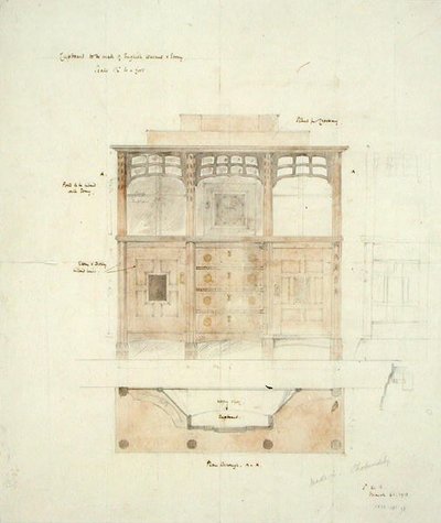 Conception pour un placard en noyer anglais et ébène - Sidney Barnsley