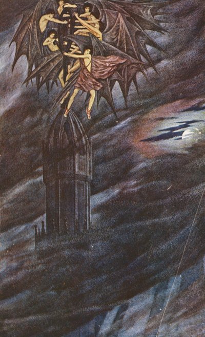 La Légende dorée : Lucifer et ses anges (lithographie en couleur) - Sidney Meteyard