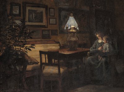Intérieur du soir. Mère et enfant - Sigurd Wandel