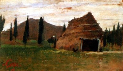 Paysage avec une cabane en chaume - Silvestro Lega