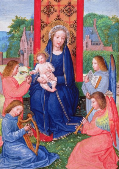 Madone et Enfant avec des anges jouant des instruments, des Heures de Joanna de Ghistelles, c.1516 - Simon (attr. to) Bening