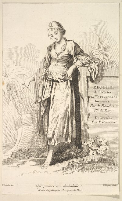Afriquaine en déshabillé, du Recueil de diverses figures étrangères inventées - Simon Francois Ravenet