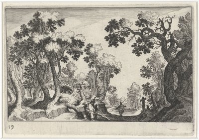 Paysage forestier avec des paysans - Simon Frisius