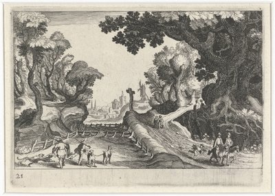 Paysage forestier avec une croix le long d