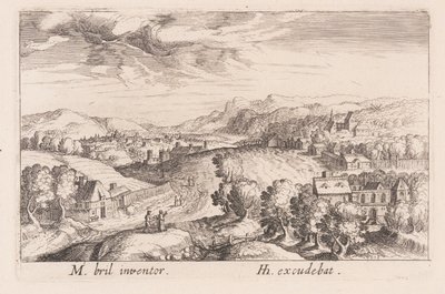 Paysage vallonné avec trois couples, tiré de Topographia Variarum Regionum - Simon Frisius