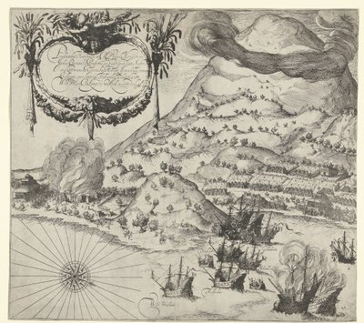 Victoire des Hollandais sur les Portugais à Tidore (illustration de gauche), 1605 - Simon Frisius