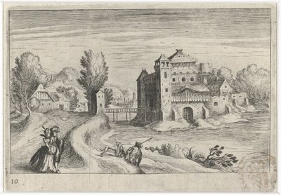 Paysage fluvial avec un château (Zuid-Europese landschappen) - Simon Frisius