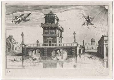 Vue de ville avec Icare et Dédale - Simon Frisius