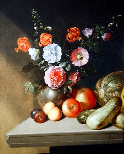 Une nature morte de roses, delphiniums et lys - Simon Peter Tilmann