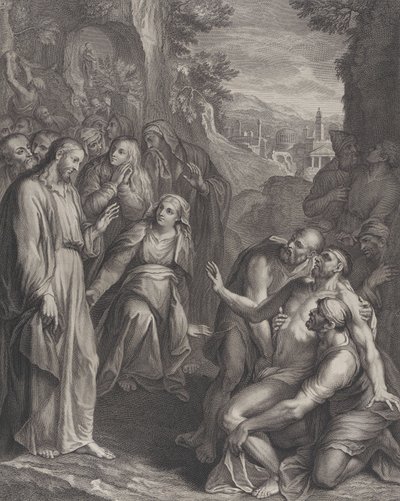La résurrection de Lazare, avec le Christ debout à gauche - Simon Vallee