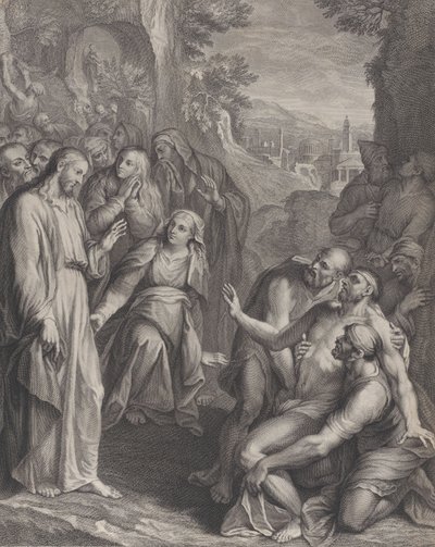 La résurrection de Lazare, avec le Christ debout à gauche - Simon Vallee