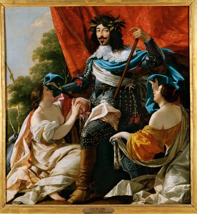 Louis XIII entre deux figures de femmes symbolisant la France et la Navarre … - Simon Vouet