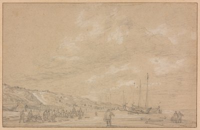 Pêcheurs séchant leurs filets sur la plage de Scheveningen - Simon de Vlieger