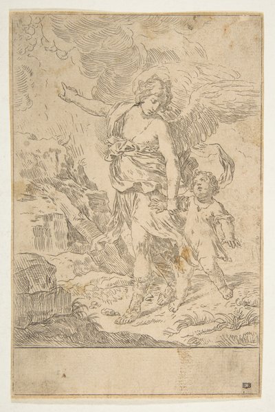 Un ange gardien marchant avec un enfant, vers 1640 - Simone Cantarini
