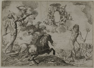 Jupiter, Neptune et Pluton Offrant leurs Couronnes aux Armes du Cardinal Borghese - Simone Cantarini
