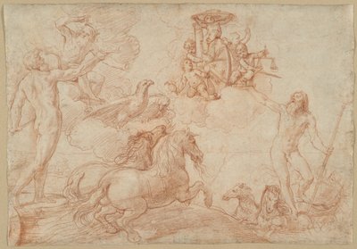 Jupiter, Neptune et Pluton rendant hommage aux armoiries du cardinal Borghese - Simone Cantarini