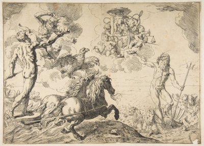 Jupiter, Neptune et Pluton offrant leurs couronnes aux armes du cardinal Borghèse, 1642-43 - Simone Cantarini
