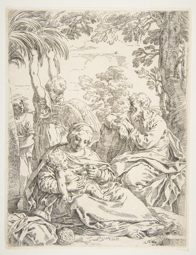 La Sainte Famille se reposant lors de leur fuite en Égypte, vers 1637-1639 - Simone Cantarini