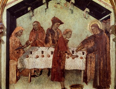 Louis servant les moines à table (détail) - Simone Martini