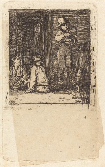 Intérieur avec trois garçons et un chien - Sir David Wilkie
