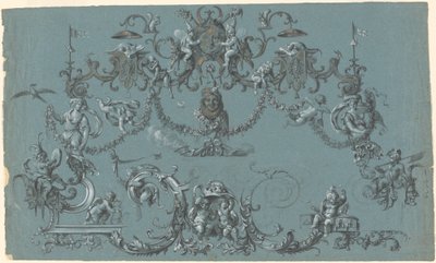Arabesques avec putti, animaux et bouffons en train de gambader - South German 18th Century