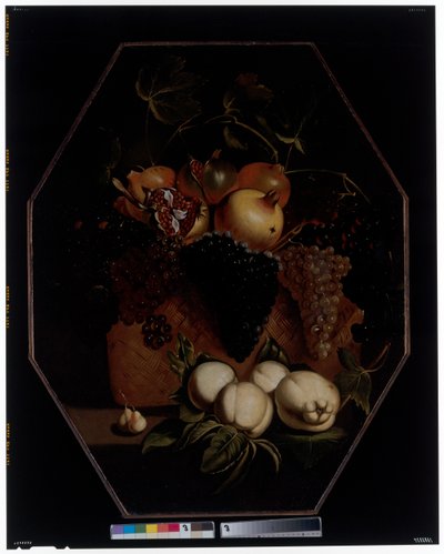 Nature morte avec grenades et raisins dans un panier - Spanish School