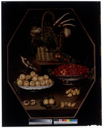 Nature morte avec grenades et raisins dans un panier - Spanish School