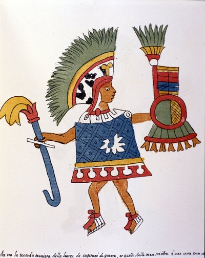 Guerrier aztèque dans le Codex Vaticanus 3738 (Codex Vat. Rios). Fac-similé du manuscrit par le Dominicain Pedro de los Rios, entre 1570 et 1589, Bibl. Vatican - Spanish School
