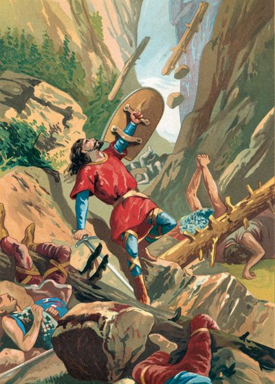Les forces de Charlemagne attaquées à Roncevaux par les tribus basques - Spanish School
