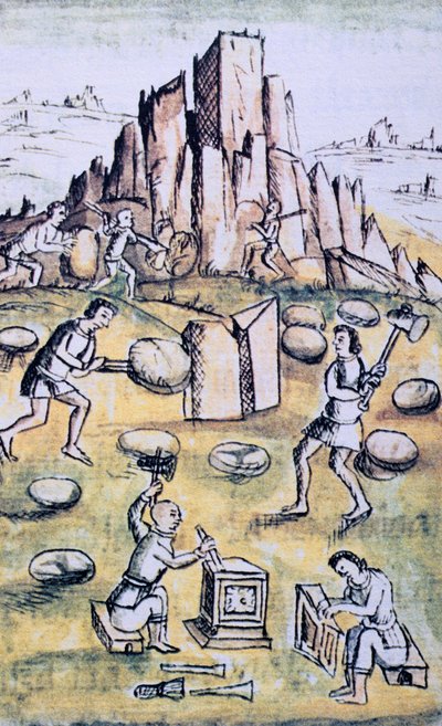 Codex de la conquête du Mexique : Travail de la pierre - Spanish School