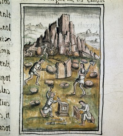 Codex de la conquête du Mexique : Travail de la pierre - Spanish School