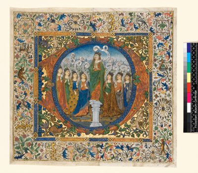Collage avec initiale historiée et bordure d