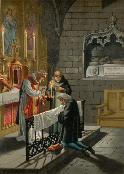 Christophe Colomb prend la communion à la Rabida avant de partir pour son premier voyage - Spanish School