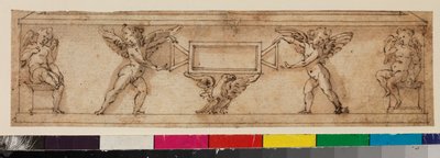 Conception pour un sarcophage avec des chérubins flanquant un cartouche vide - Spanish School