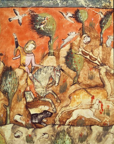 Un chasseur poursuivant un cerf, du Codex Benito Santa Mora - Spanish School