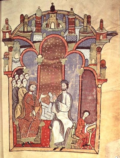 Fol.1r Scène de Cour avec Scribes, du Liber feudorum maior - Spanish School