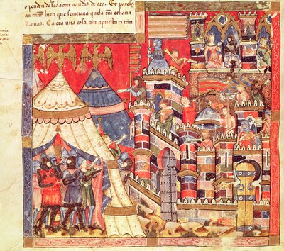Le camp grec et la ville de Troie, du Codex Benito Santa Mora - Spanish School