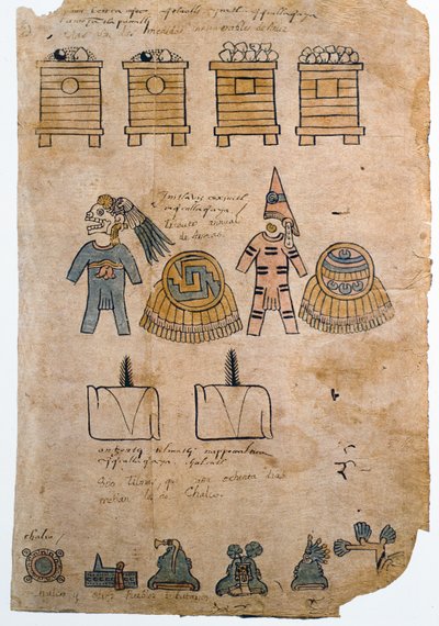 Folio 45 Page du Codex Mendoza avec des illustrations du tribut payé à l