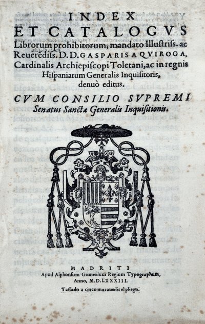 Frontispice de "Index et catalogus librorum prohibitorum", index des livres interdits par l