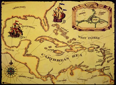 Carte de la mer des Caraïbes - Spanish School