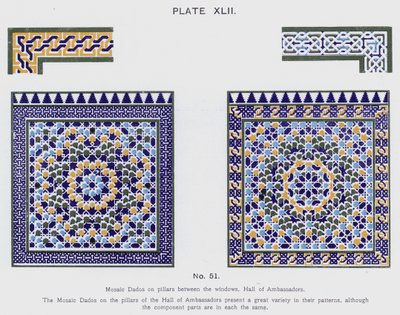 Mosaïque Dados sur les piliers entre les fenêtres, Salle des Ambassadeurs - Spanish School