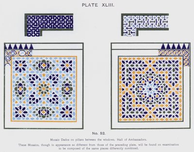 Dado en mosaïque sur les piliers entre les fenêtres, Salle des Ambassadeurs - Spanish School