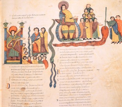 Moïse et Aaron devant le Pharaon, Moïse avec le Serpent et créant une des Plaies d