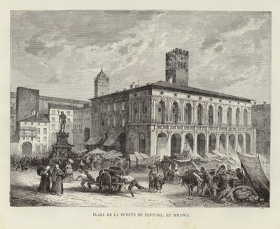 La Fontaine de Neptune à Bologne, Italie - Spanish School