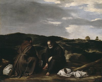 Deux moines dans un paysage, vers 1645 - Spanish or Italian School