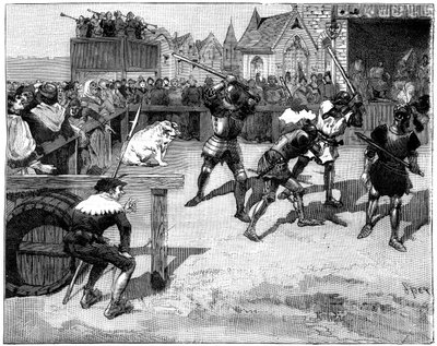 Quatre aveugles placés dans un ring pour combattre un grand cochon, XIVe-XVe siècle 1882-1884 - Spex